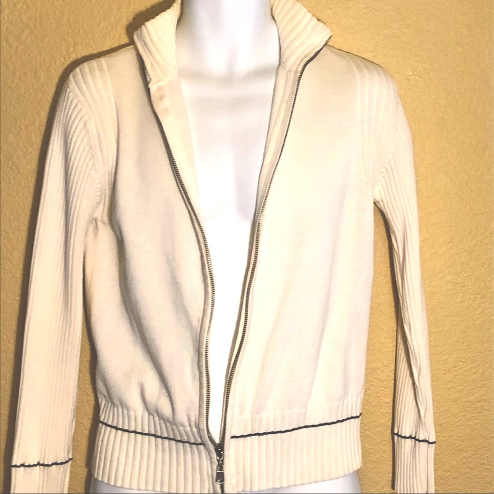Mens small white cotton zip up sweater